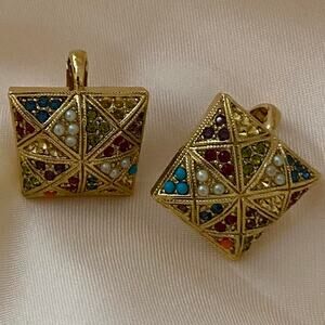 Vintage D'Orlan 22kt triple plated gold hand set Swarovski Crystals and pearls